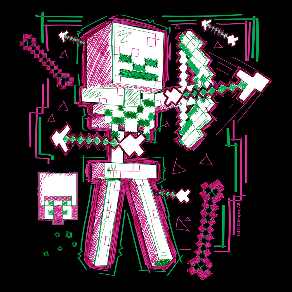 Minecraft Acid Sketch Skeleton Kids Short Sleeve T-Shirt - Image 2