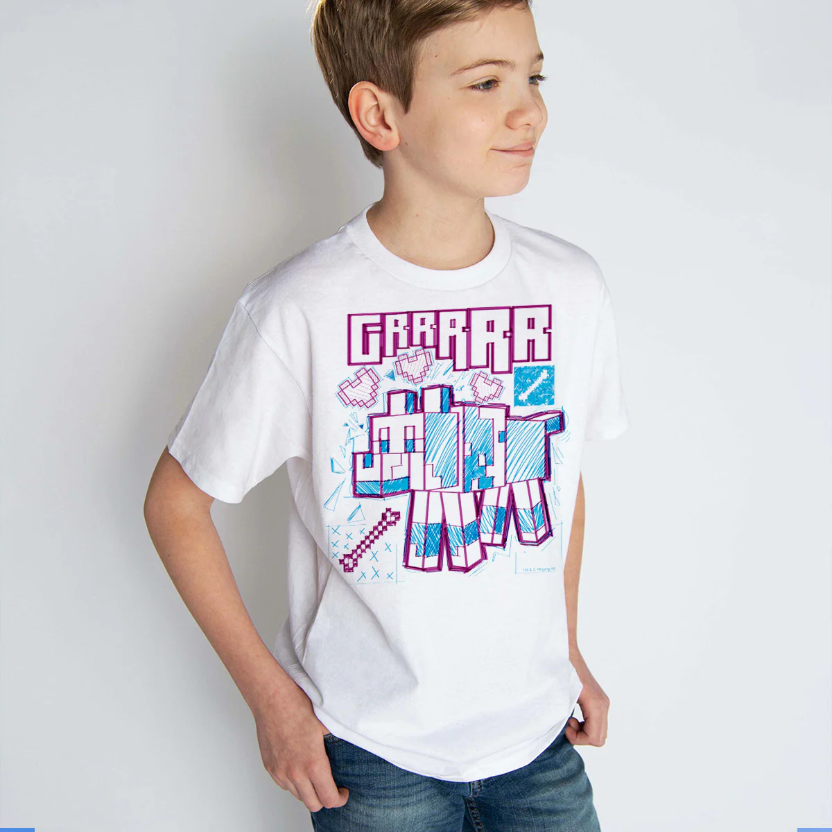 Minecraft Acid Sketch Wolf Kids Short Sleeve T-Shirt - Image 2