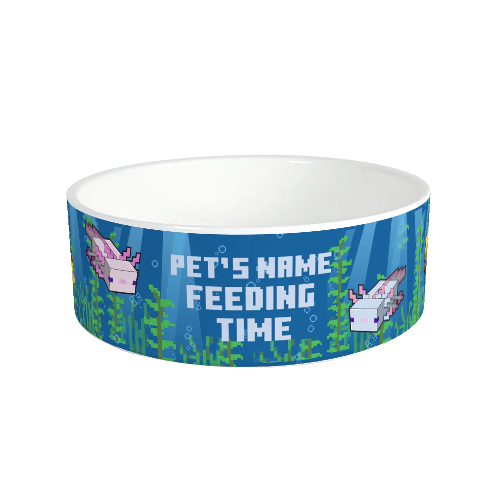 Minecraft Axolotl Feeding Time Personalized Pet Bowl