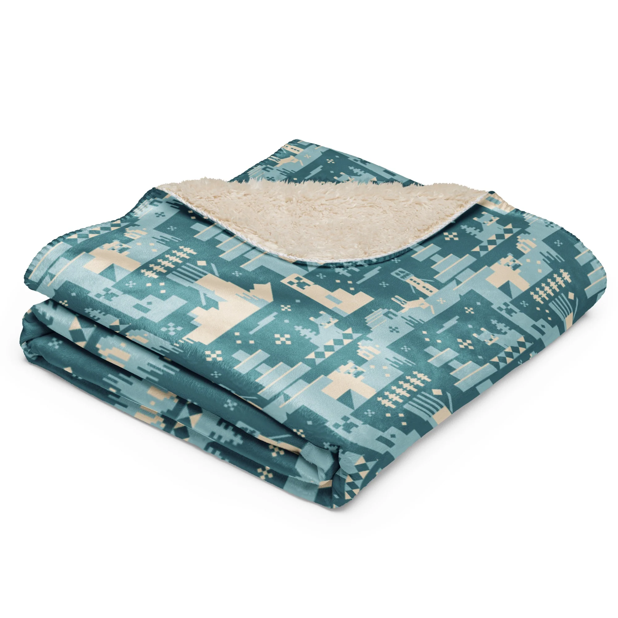 Minecraft Blue Holiday Pattern Sherpa Blanket - Image 4