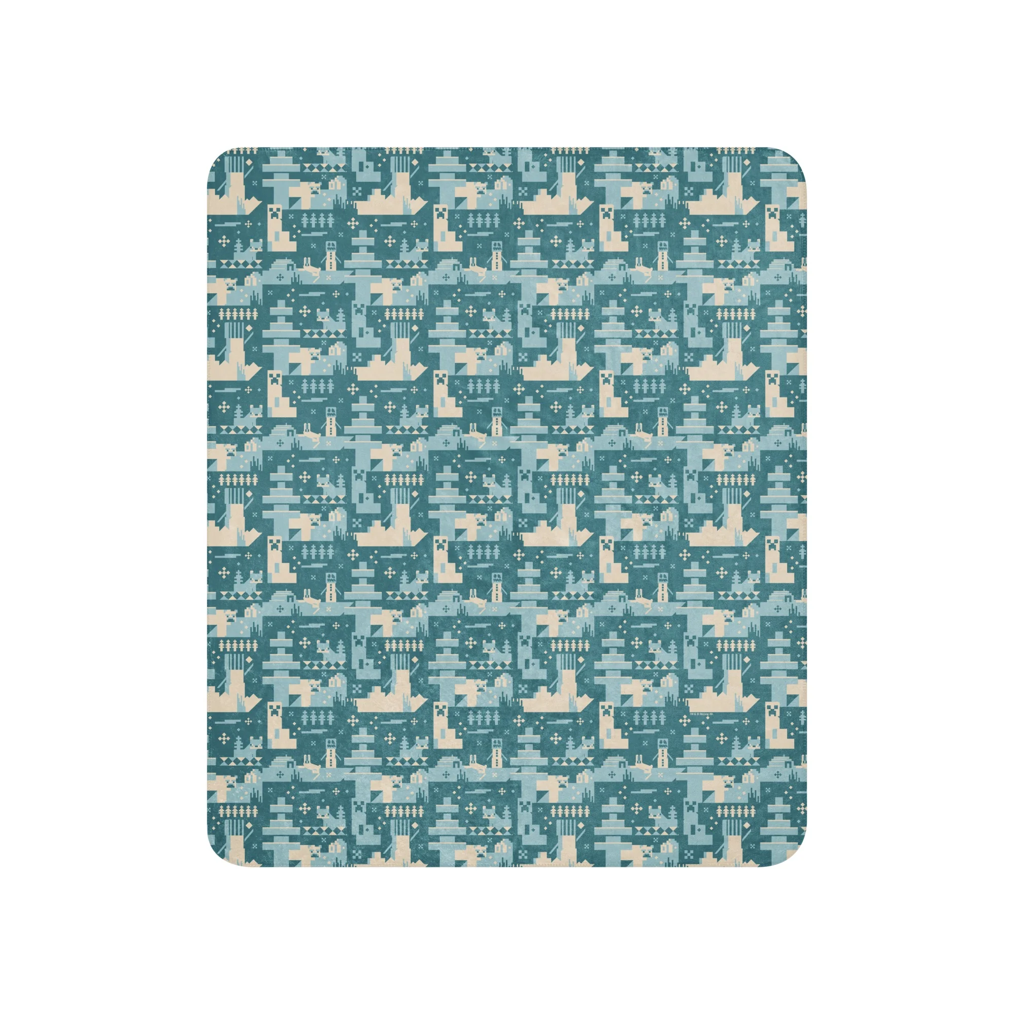 Minecraft Blue Holiday Pattern Sherpa Blanket - Image 6