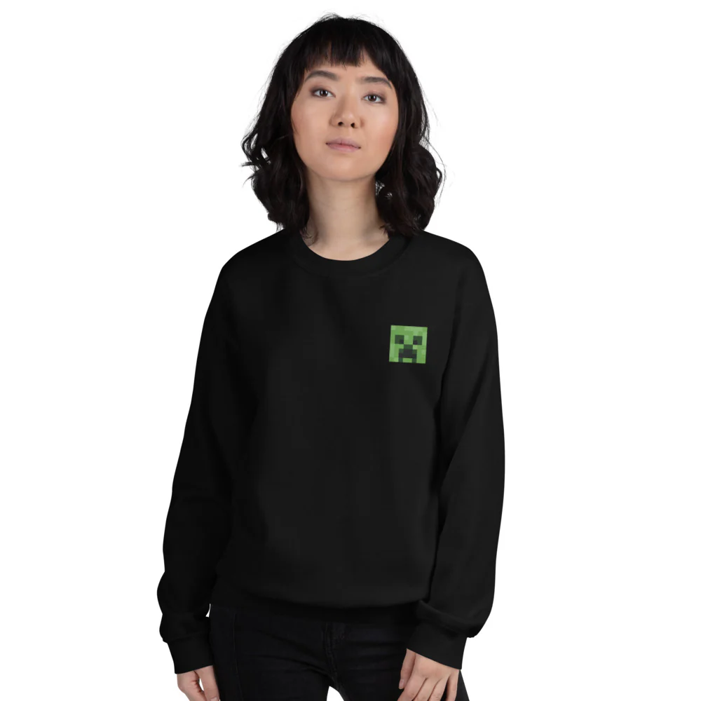 Minecraft Creeper Embroidered Adult Crewneck Sweatshirt - Image 5
