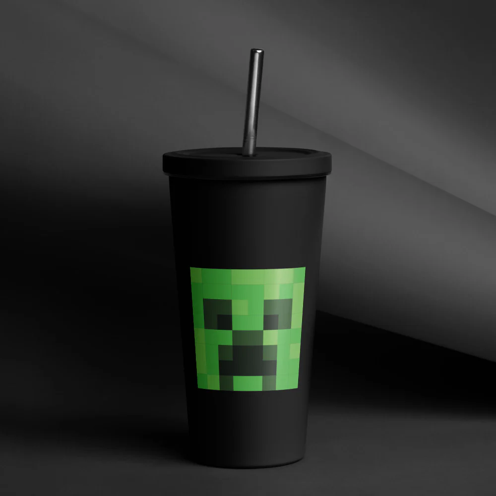 Minecraft Creeper Face Insulated Tumbler with a Straw - Image 7