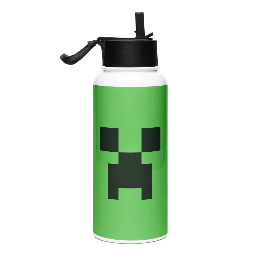 Minecraft Creeper Big Face Stainless Steel Water Bottle with a Straw Lid