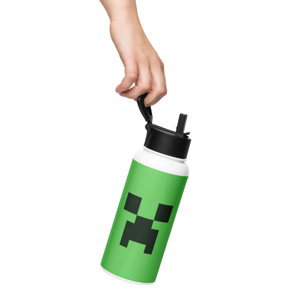 Minecraft Creeper Big Face Stainless Steel Water Bottle with a Straw Lid - Image 2
