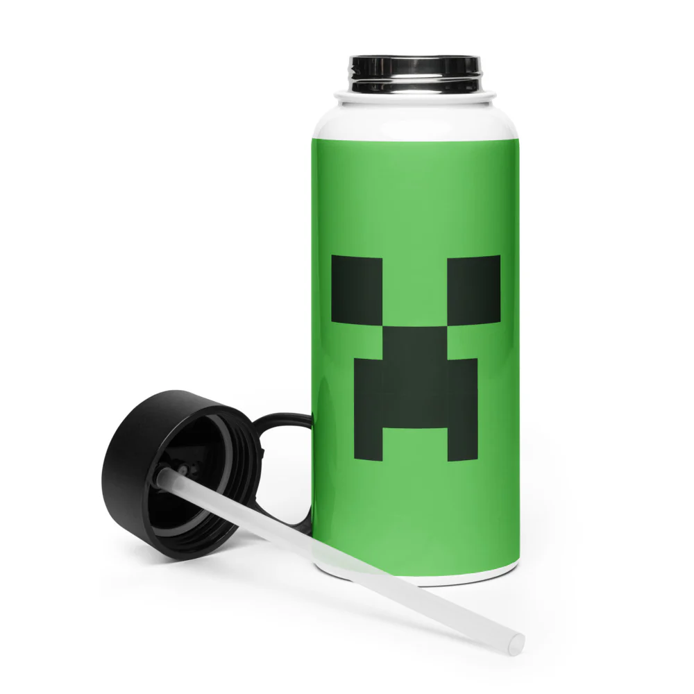 Minecraft Creeper Big Face Stainless Steel Water Bottle with a Straw Lid - Image 4