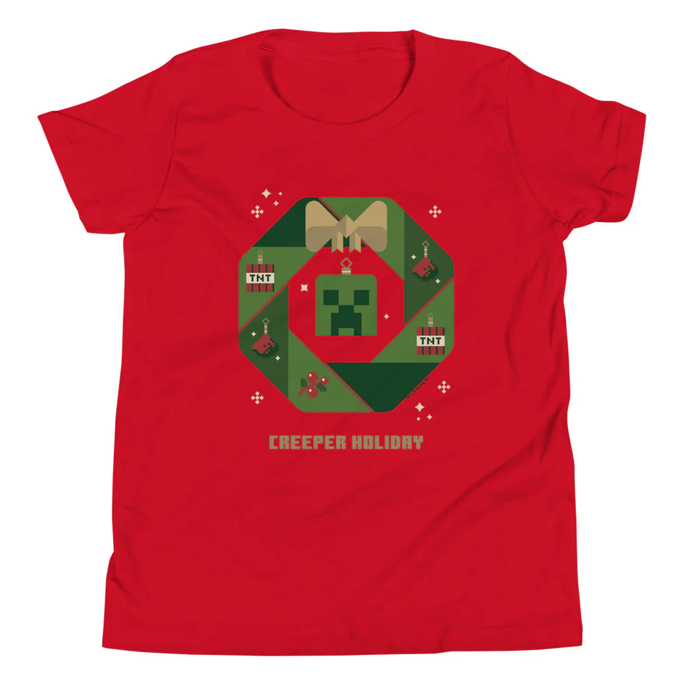 Minecraft Creeper Holiday Wreath Kids T-Shirt - Image 4