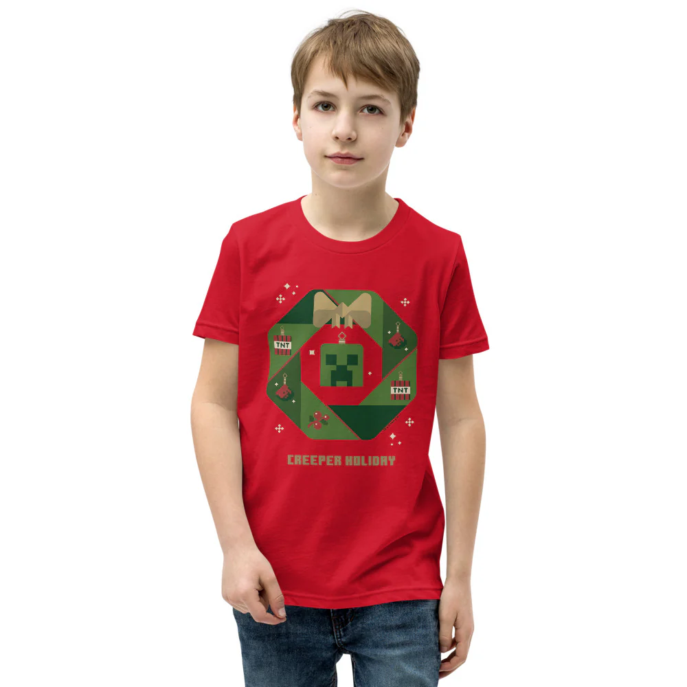 Minecraft Creeper Holiday Wreath Kids T-Shirt - Image 6