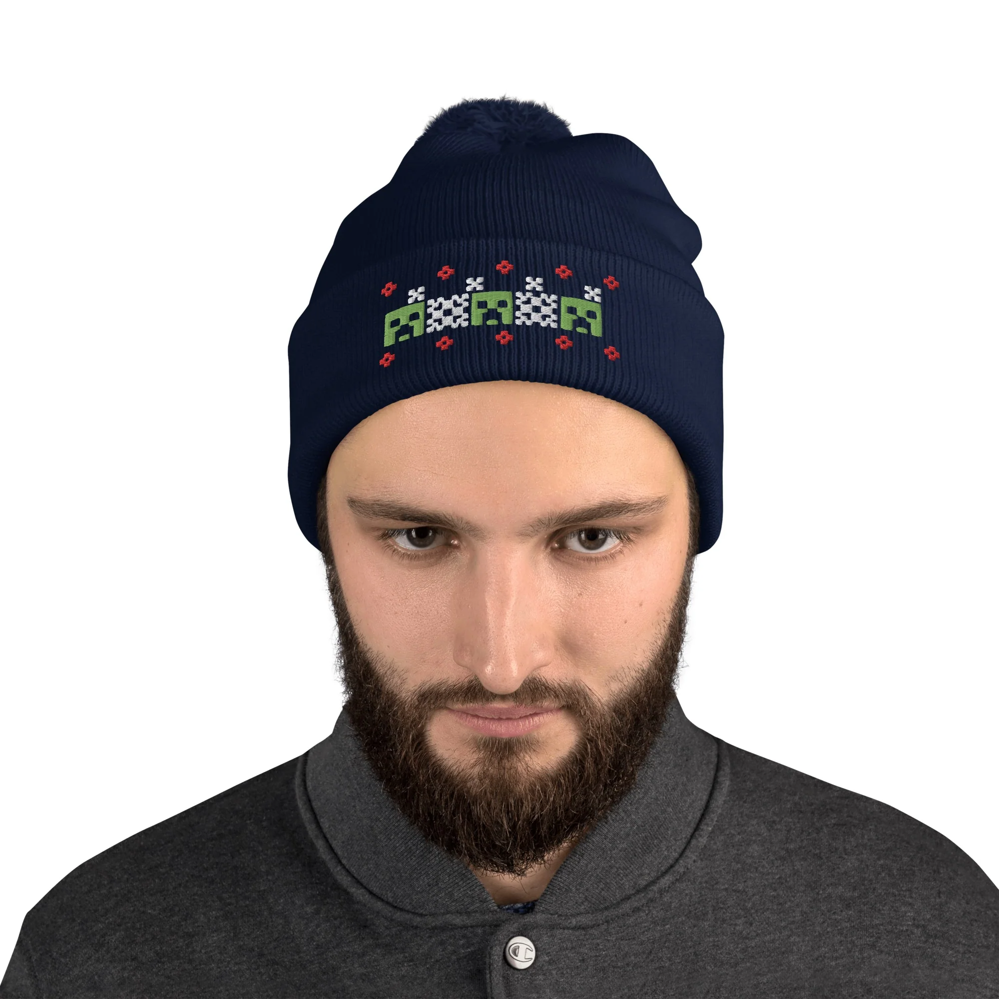 Minecraft Creeper Pom Pom Knit Beanie - Image 3