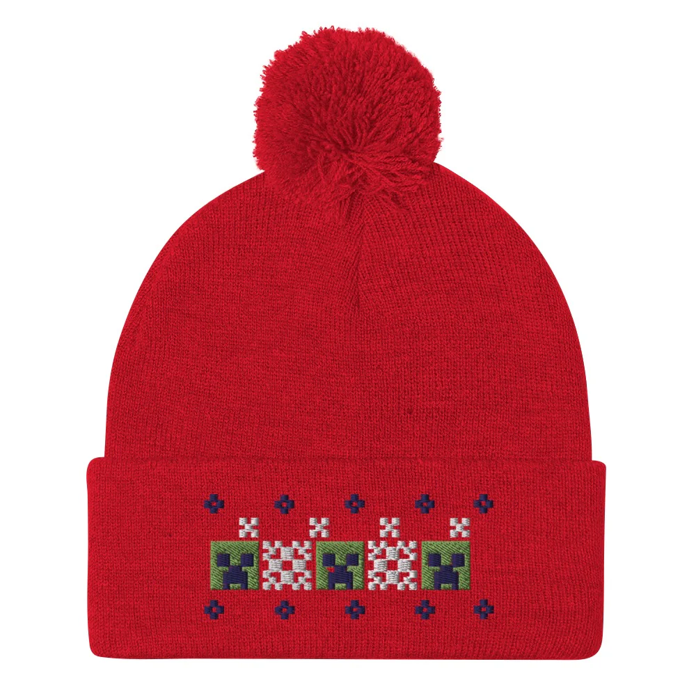 Minecraft Creeper Pom Pom Knit Beanie - Image 5