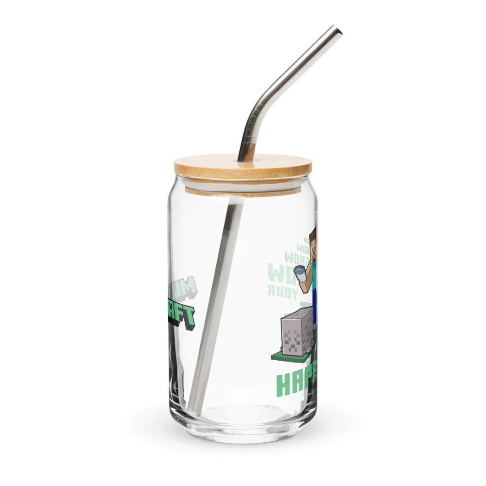 Minecraft Grow Your Happiness Can-Shaped Glass with Lid and Straw - Image 3