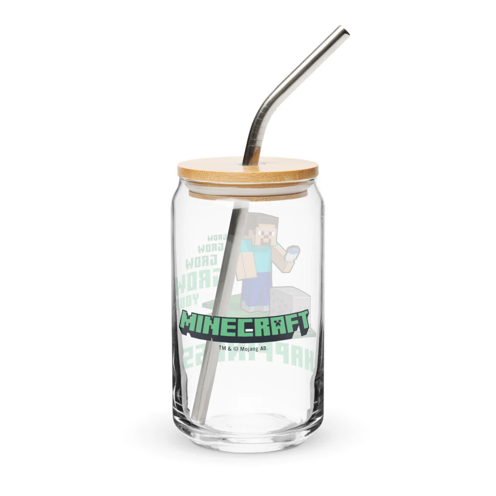 Minecraft Grow Your Happiness Can-Shaped Glass with Lid and Straw - Image 4