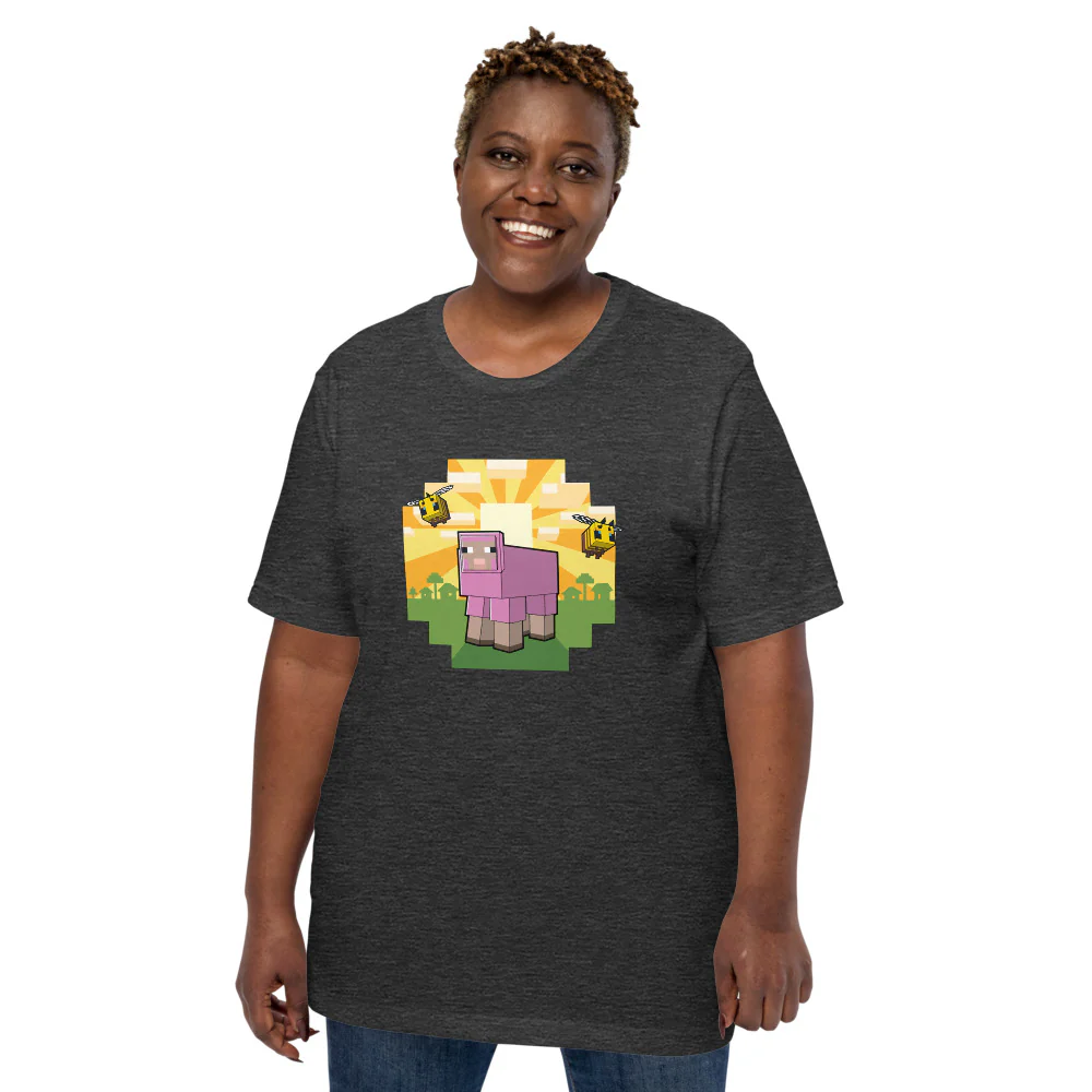 Minecraft Pink Sheep Adult T-Shirt - Image 7