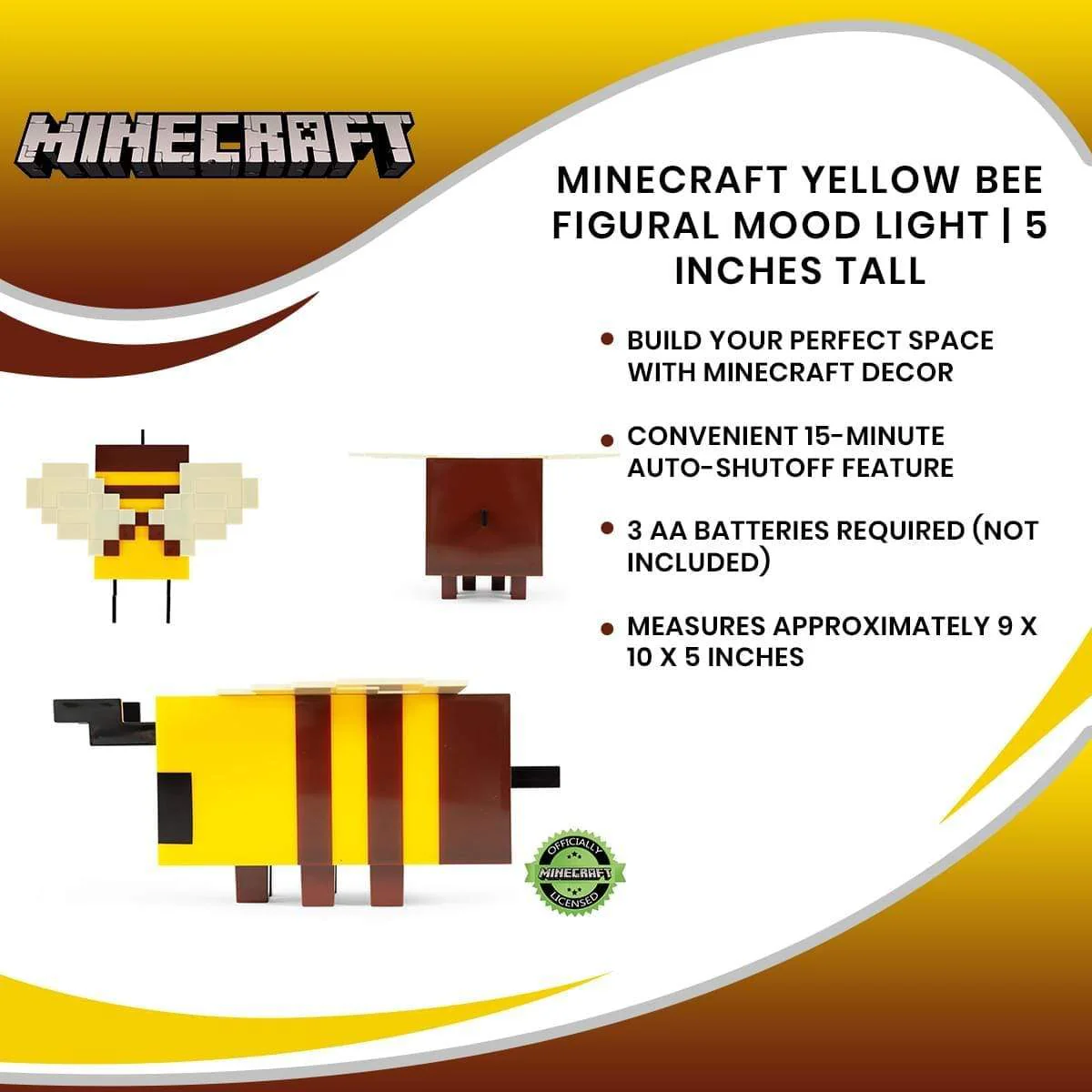 Minecraft Bee Yellow Figural Mood Light - 5 Inches Tall - Image 4