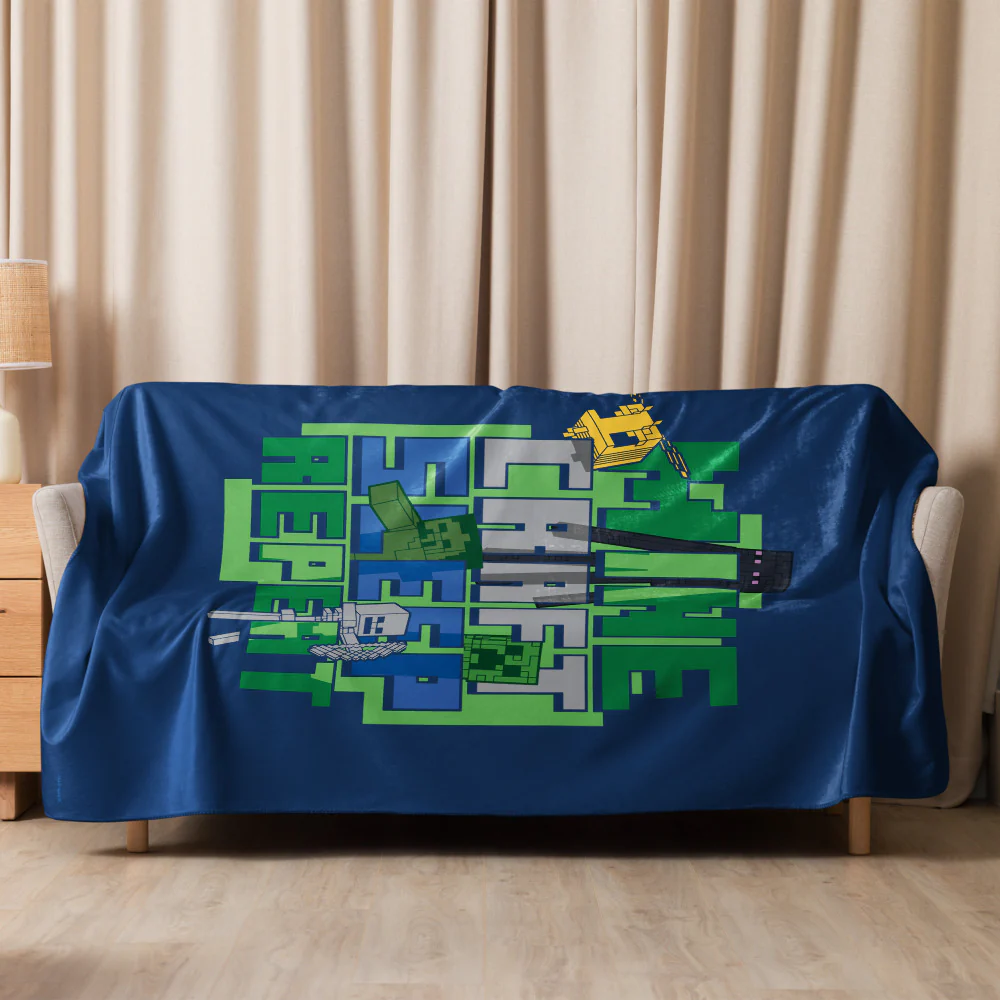 Minecraft Sleep Repeat Premium Sherpa Blanket - Image 13