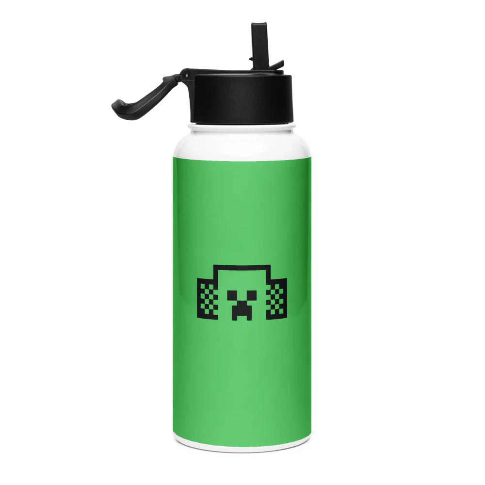 Minecraft Tuned In Creeper Stainless Steel Water Bottle with a Straw Lid - Image 3