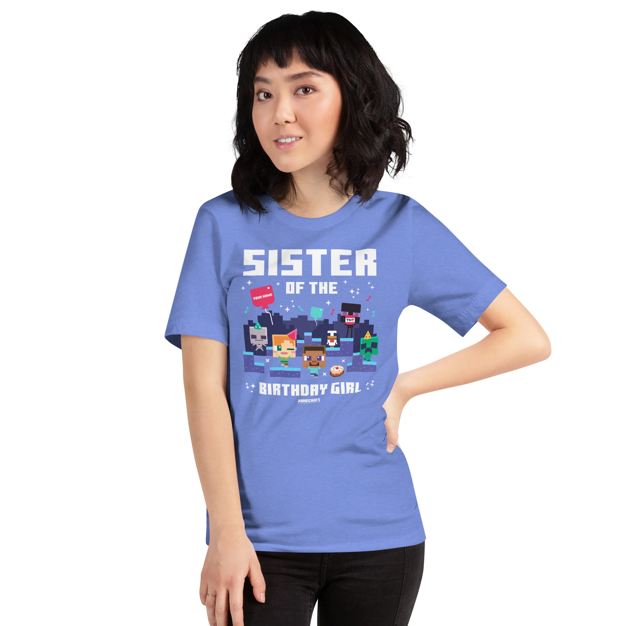 Minecraft Adult T-Shirt Sister Of The Birthday Girl Personalized Name - Image 2