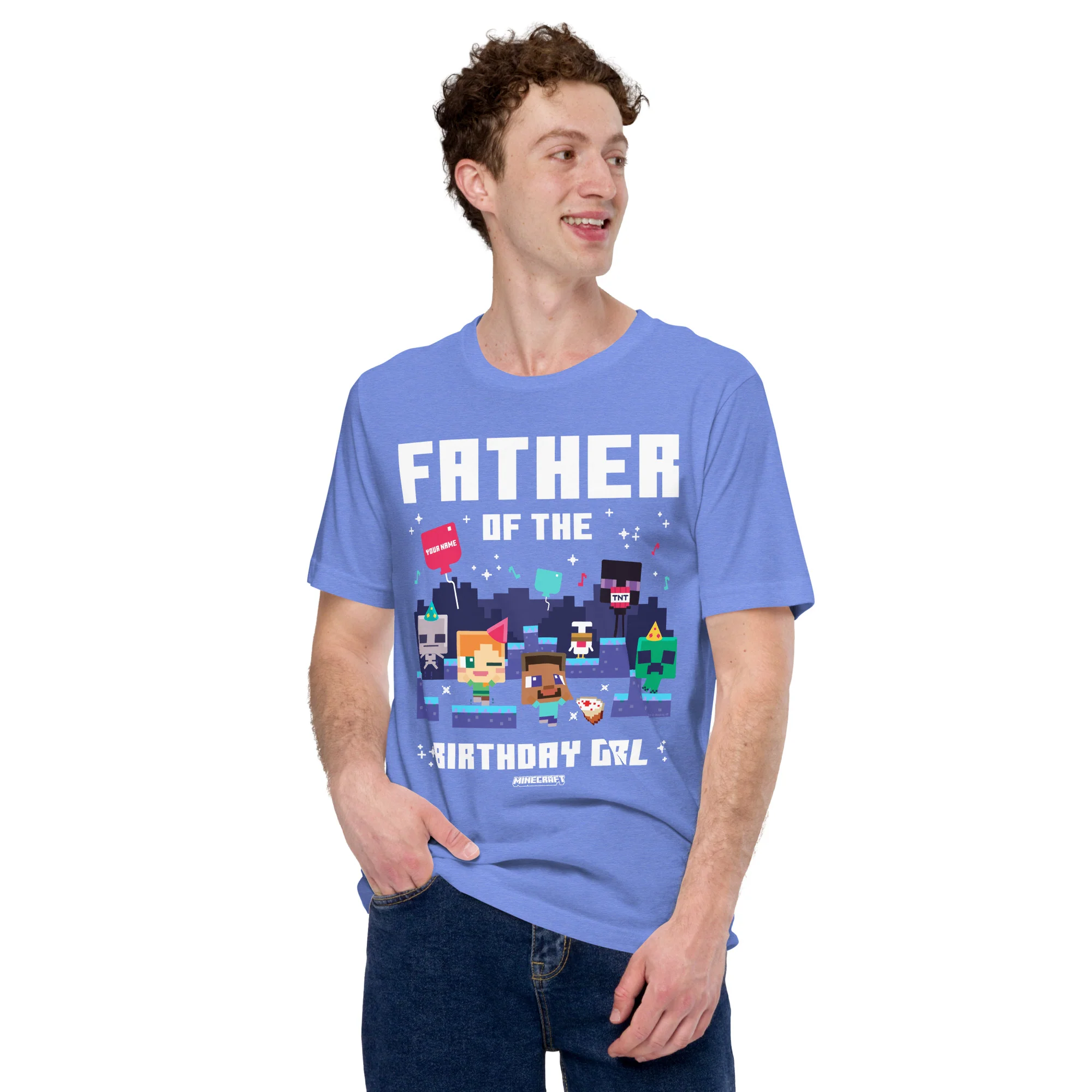 Minecraft Adult T-Shirt Father Of The Birthday Girl Personalized Name - Image 2