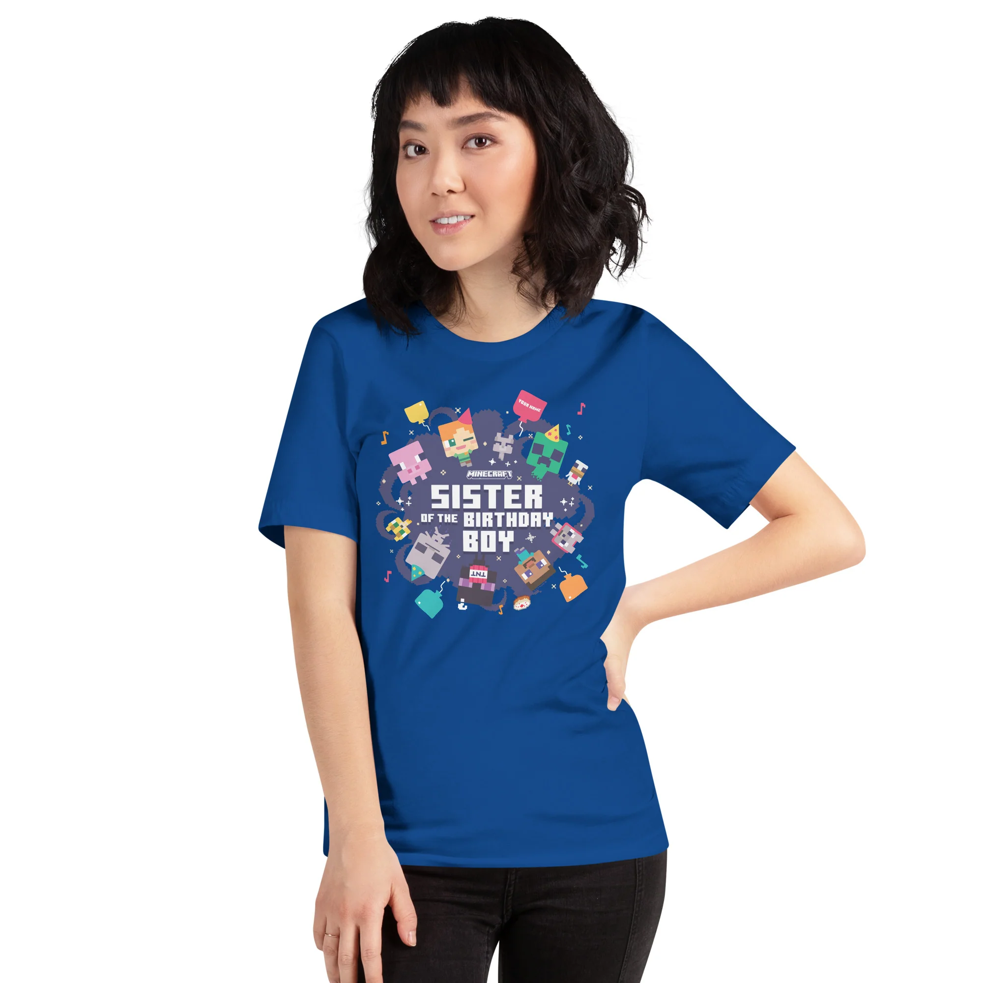 Minecraft Adult T-Shirt Sister Of The Birthday Boy Personalized Name - Image 2